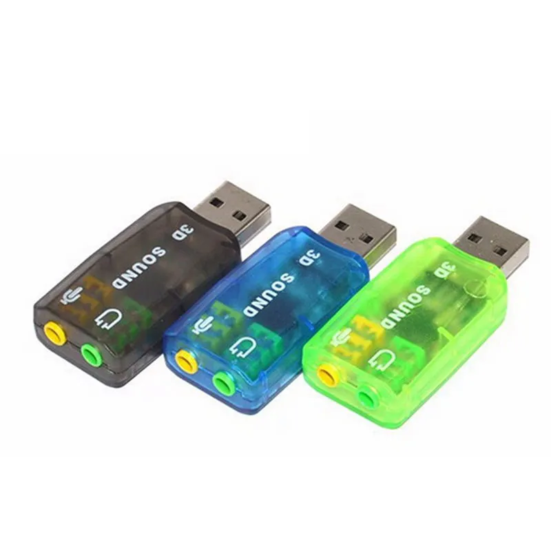 Adaptador de áudio de placa de som 3d, 2 canais, usb externo 5.1, com luz indicadora led