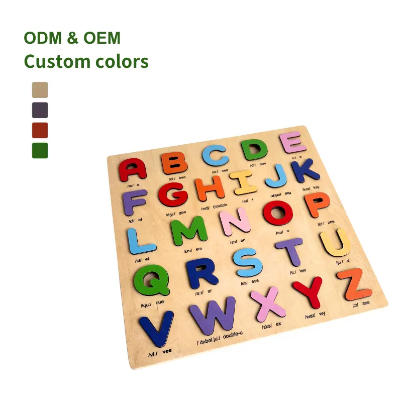 Houten Bord Met Kleurrijk Alfabet Nummer Kids Hand-Oog Coördinatie Montessori Alfabet Puzzel Speelgoed Voor Kind