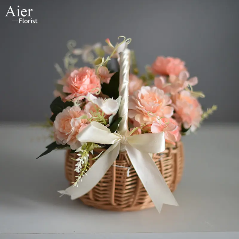 Aierflorist Handmade Straw Seagrass Rustic Wicker Handwoven Flower Girl Wedding Favor Party Basket Storage Home Decor Basket