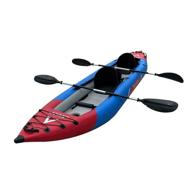 Solar Marine 2 Person Tandem Inflatable Fishing Kayak Includes Aluminum Paddles Pump and Air Mat Floor