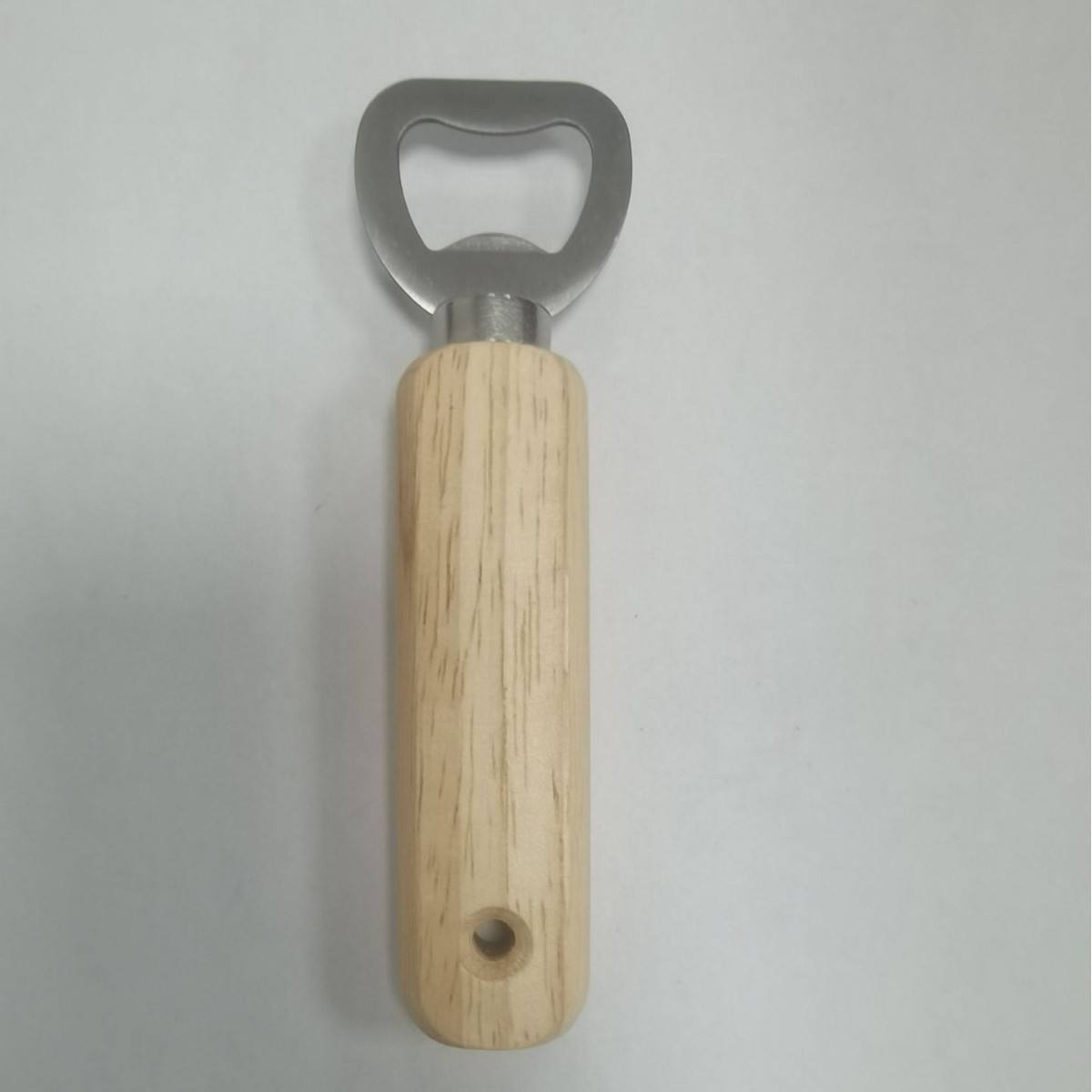 Oak handle bottle opener with hole
