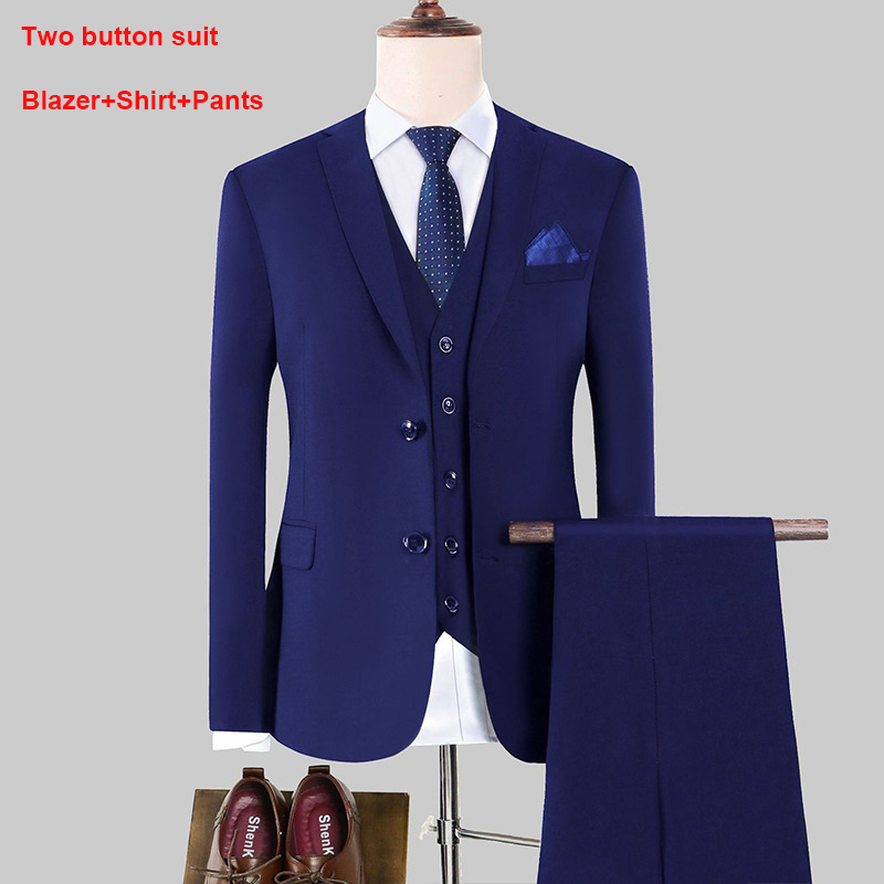 Traje de pantalón y camisa azul marino para hombre con 2 botones
