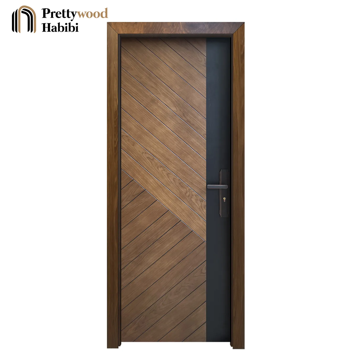 Prettywood Modern American Style Residential Interior Door Prehung Solid Wooden Walnut Double Color Room Door For Houses