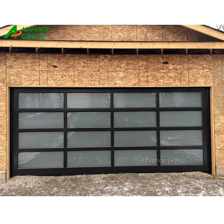 2024 двойное закаленное стекло черный цвет безопасности двери гаража алюминиевые двери гаража панели