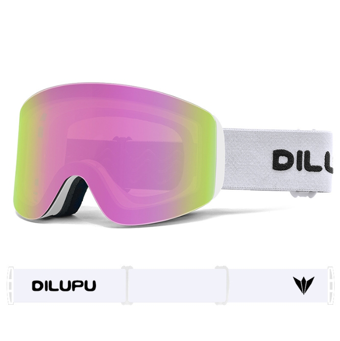 Montura blanca, lentes rosa claro.