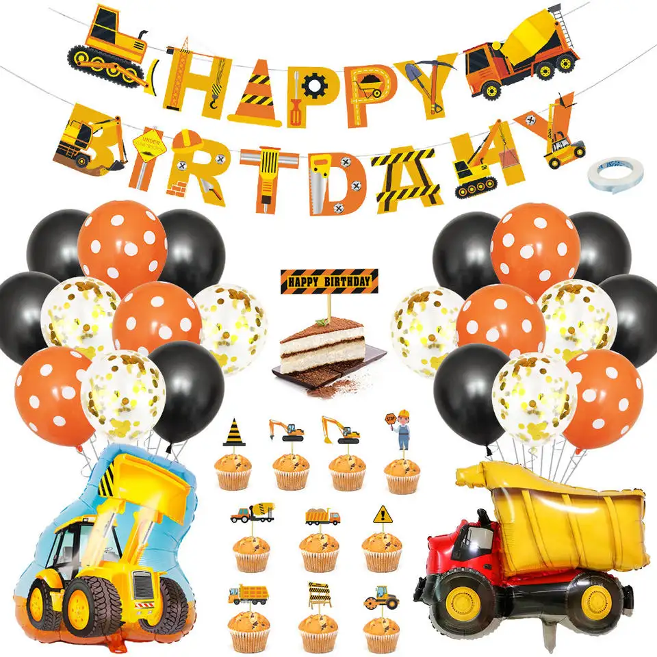Nicro-vehículo de ingeniería para Decoración de cumpleaños, globo de bombero para niños, Globos de feliz cumpleaños, juegos de decoraciones para fiesta