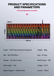 OEM T-WOLF T18 usb有线游戏背光机械键盘RGB 87键TKL键盘桌面电脑游戏玩家teclado游戏玩家 - Product Image 5