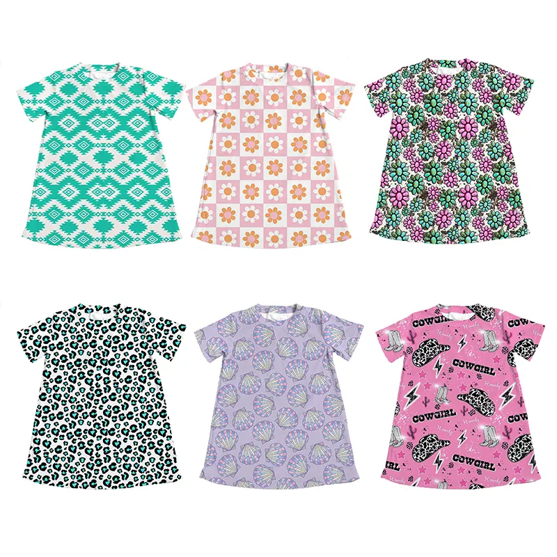 Grosir Spring Kaos Dress untuk Balita Gadis Bunga Cetak Bayi Gaun 0-16 Tahun Anak-anak Pakaian