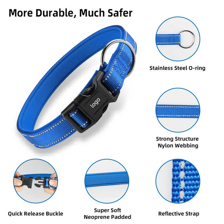 Custom Logo Adjustable Soft Personalized Padded Nylon Striped Pet Necklace Luxury Nylon Pet Dog Collars