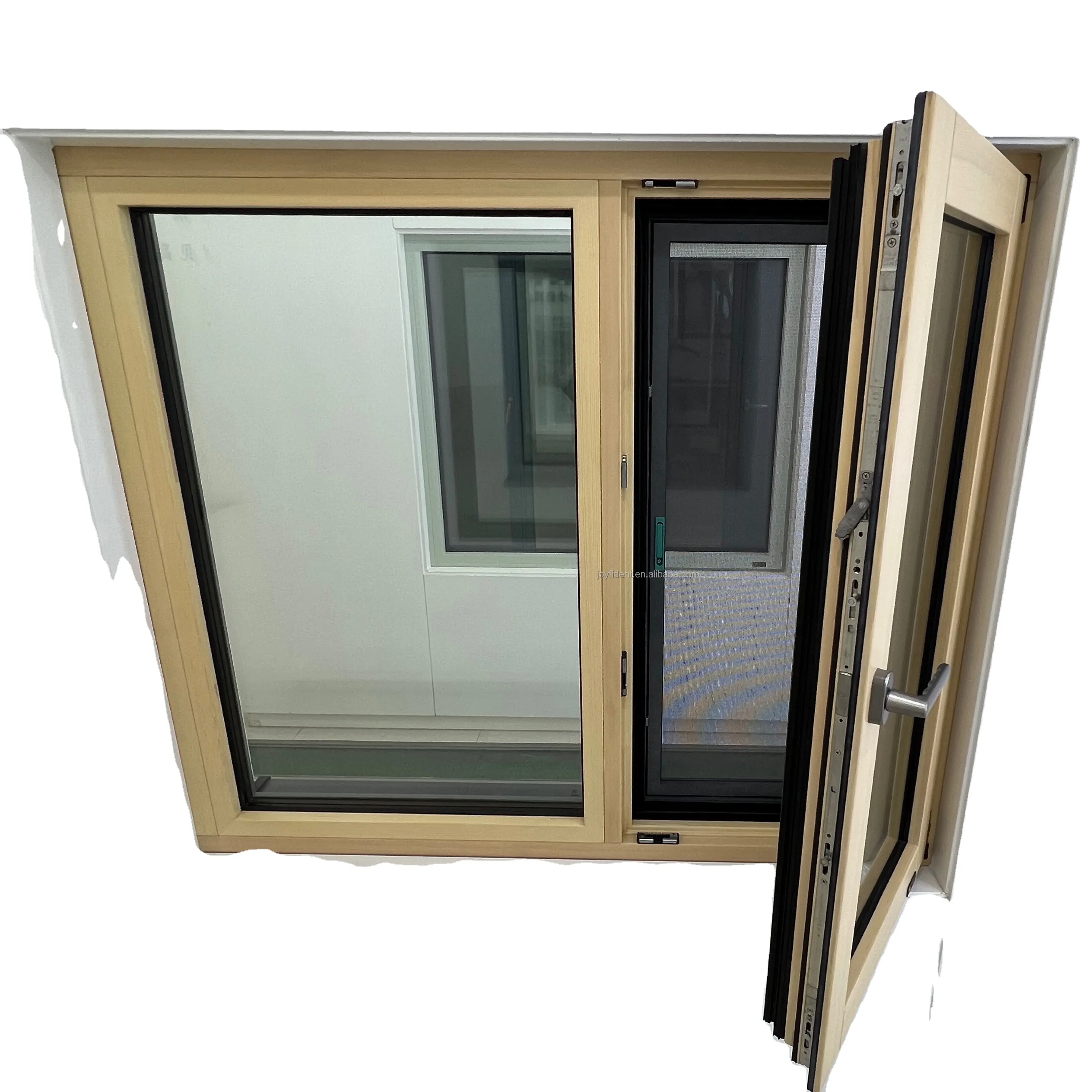 Ventana de madera revestida de aluminio, calidad superior, certificado PHI, bajo valor Uw, gran oferta