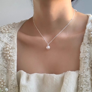 热销产品925纯银天然珍珠白色项链18k镀金吊坠链扣球形女女孩礼物