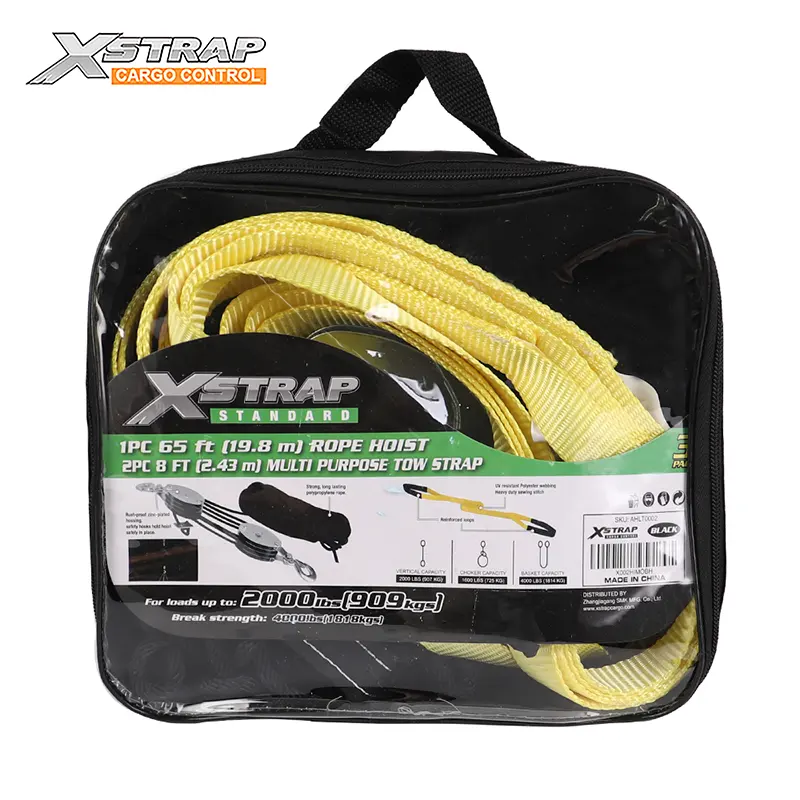 XSTRAP Standard Schwerlast 2000LB 50 Fuß manuelle Seil-Kippel-Hose Radblock und Häkelsystem mit 2 Stück Hubschlinge