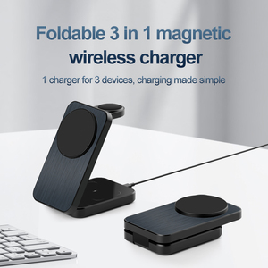Foldable 3 in 1 Wireless <strong>Charger</strong> Stand <strong>All</strong> in One Wireless Charging Station with Metal Panel - Product Image 2
