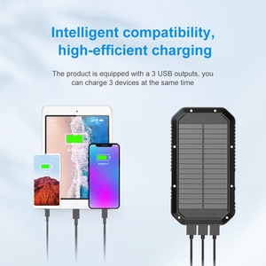 Banco de energía solar portátil con luz LED para acampar 20000mAh 3 dispositivos de carga 10W Salida IPX4 a prueba de agua - Product Image 3