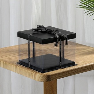Uzun boylu şeffaf 10 inç PET şeffaf kare kek kutusu düğün pastası kutusu doğum günü şeffaf kare kek paketleme kutusu - Product Image 2