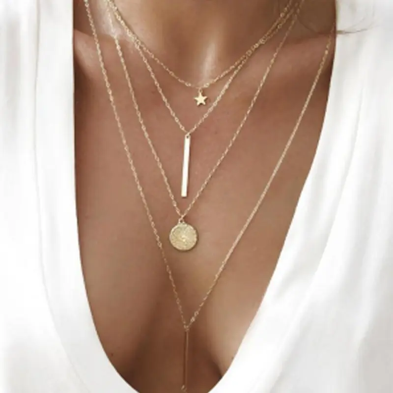 Новое модное индивидуальное геометрическое круглое металлическое многослойное ожерелье в стиле хип-хоп, женские Украшения, оптовая продажа
