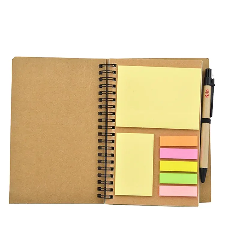 Factory OEM Mini Kraft Blank Notebook With Small Memo Pad Sticky Stripes Notepad With Attached Pen