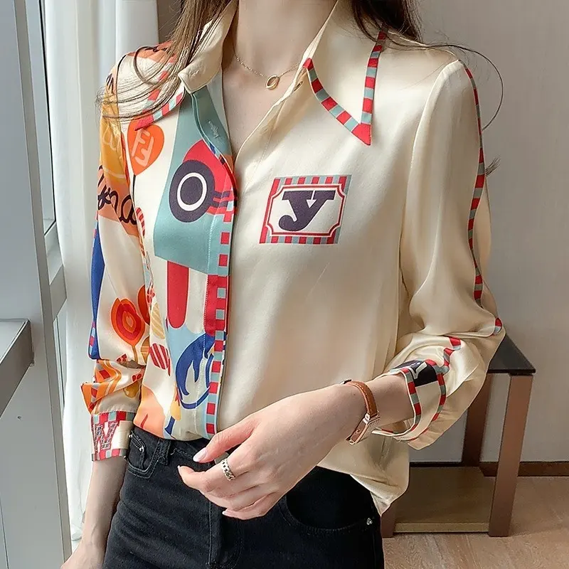 Moda letra impresa OL camisas Blusas de Mujer 2022 verano primavera Casual suelta manga larga Tops Blusas Mujer