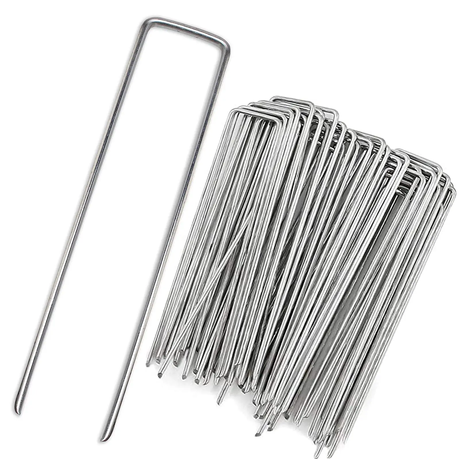 Heavy-Duty Galvanized Steel Garden Landscape Fabric Pins are Used to Fixing Weed Barrier, Artificial Lawn, Patio Rug, Etc