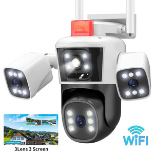 Cámara IP WiFi de 4MP 8K, tres lentes, vista panorámica al aire libre, PTZ, seguridad inteligente, hogar, calle, Sensor CMOS, tarjeta Micro SD, uso en interiores