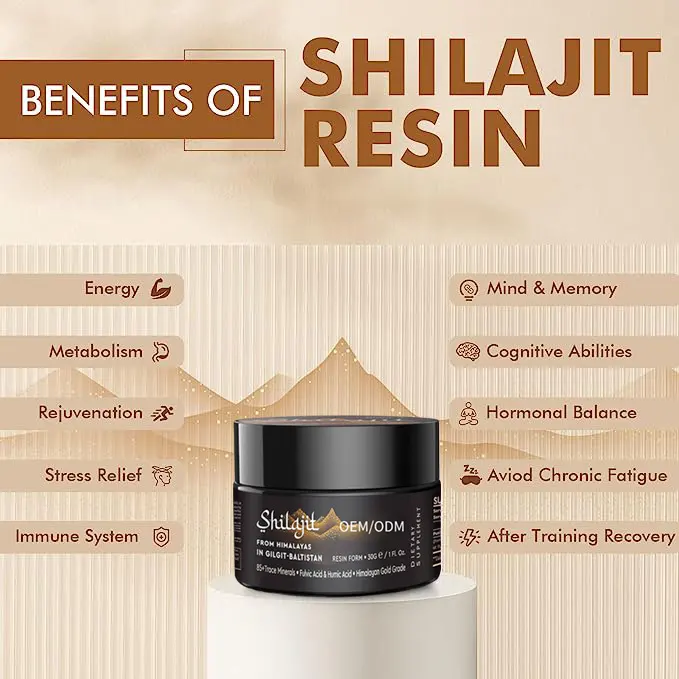 OEM Shilajit Resin dengan asam Fulvic murni Shilajit dengan Gel suplemen asam Humic mendukung metabolisme & sistem imun