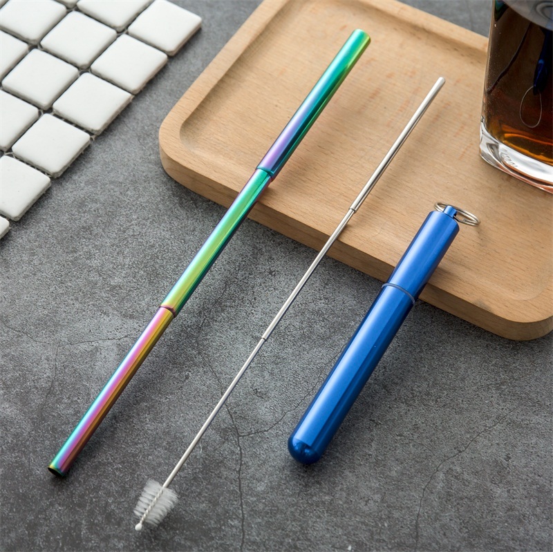 Estuche azul+pajita arcoiris