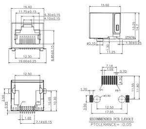 <strong>RJ</strong> 45 Shielded,receptacle horizontal single port,RJ45 Tht.T&amp;R packing. - Product Image 1