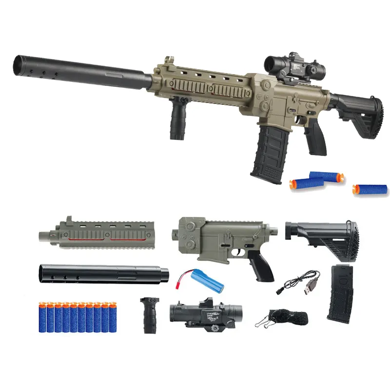 QS Popular Segurança Plástico Elétrica Contínua Firing EVA Soft Bullet Air Pressure AirSoft Sniper Rifle M416 Gun Modelo Brinquedos Com