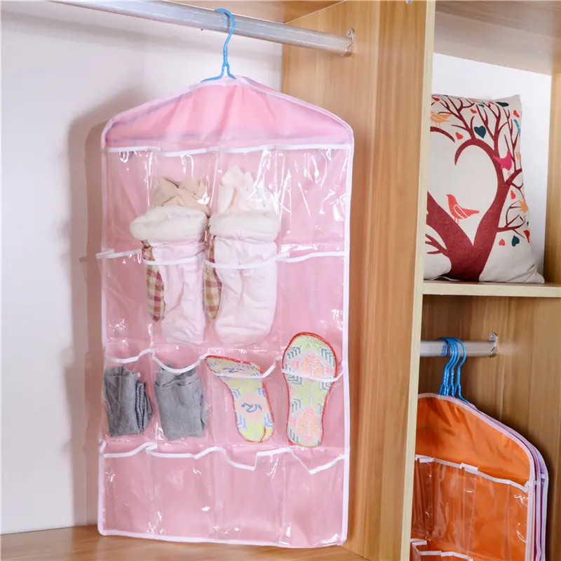 Bolsa colgante transparente con bolsillos, calcetines, sujetador, ropa interior, colgador, organizador de almacenamiento, bolsa de almacenamiento de ropa interior para baño, sala de estar