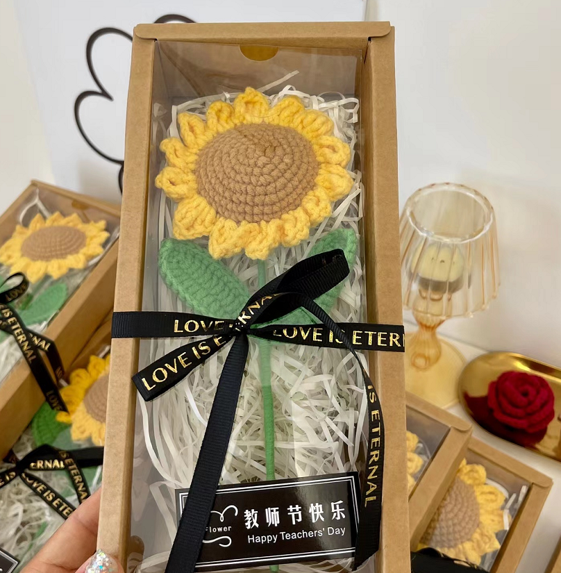 Caja de ramo de flores de ganchillo