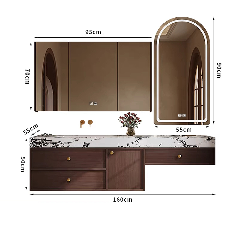 160cm main cabinet smart mirror cabinet-seamless stone top basin