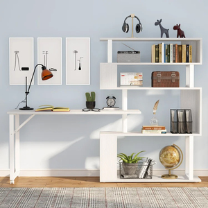 Mesa de trabajo blanca moderna, escritorio de oficina, escritorio de madera para juegos de ordenador PC, mesas de ordenador con estantería - Product Image 3
