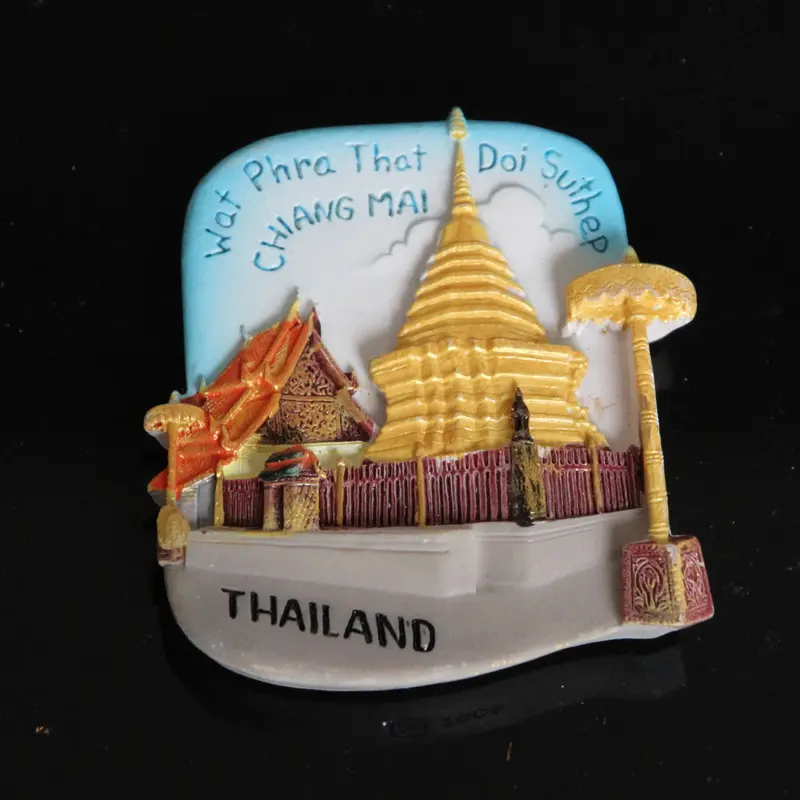 Magnet kulkas logo resin suvenir wisatawan Thailand Bangkok desain kustom grosir
