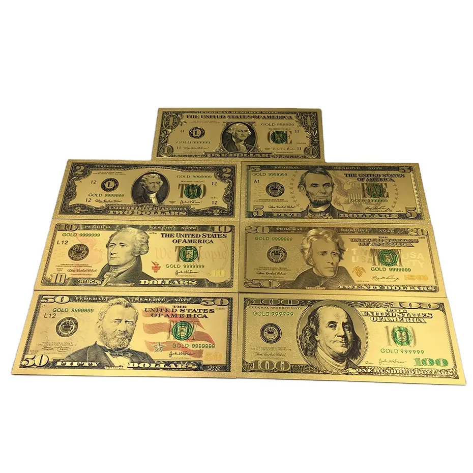 Pronto Stock 2024 America 1 2 5 10 50 dollari 100 PET 24K lamina d'oro placcato banconota con Design personalizzato