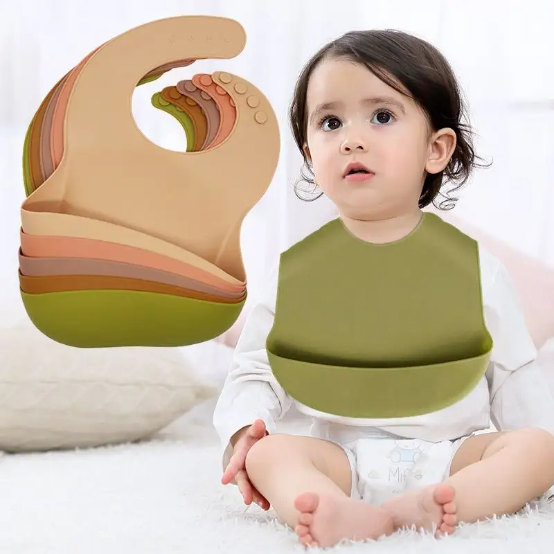 Celemek makan silikon anak-anak celemek bayi dengan tas Opp penangkap makanan 2024 baru modis Bpa bebas dapat disesuaikan tahan air AI ARMADA dicetak