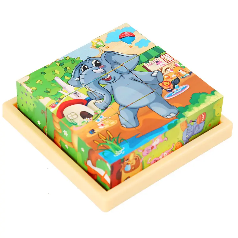 Enfants dessin animé thème à six faces puzzle en bois bricolage éducation précoce jouet Montessori jeu 3-6 ans 3D puzzle en trois dimensions