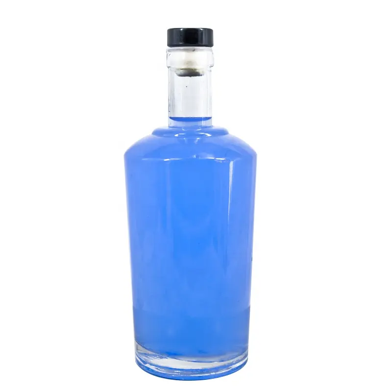 Top Qualität klar Rum Glasflasche flache Schulter schwere Brandy-Flasche mit Korken