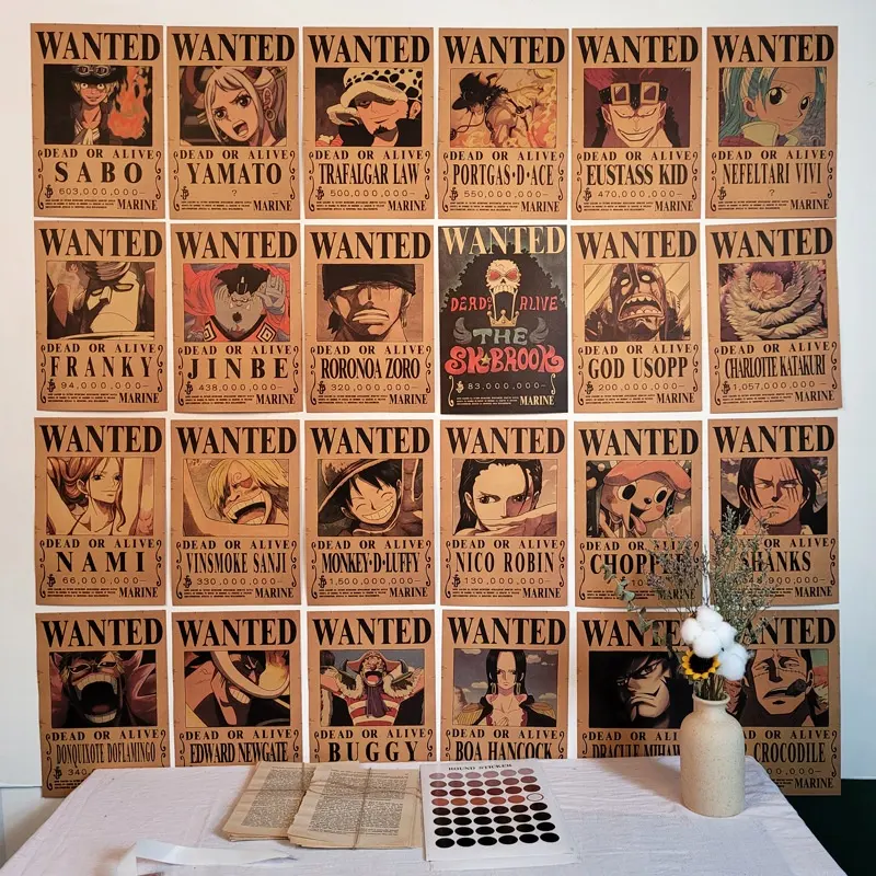 144 diseños gran oferta Law Nica Luffy Zoro Nami Sanji papel decorativo impresión Hd Japón Anime Wanted Poster