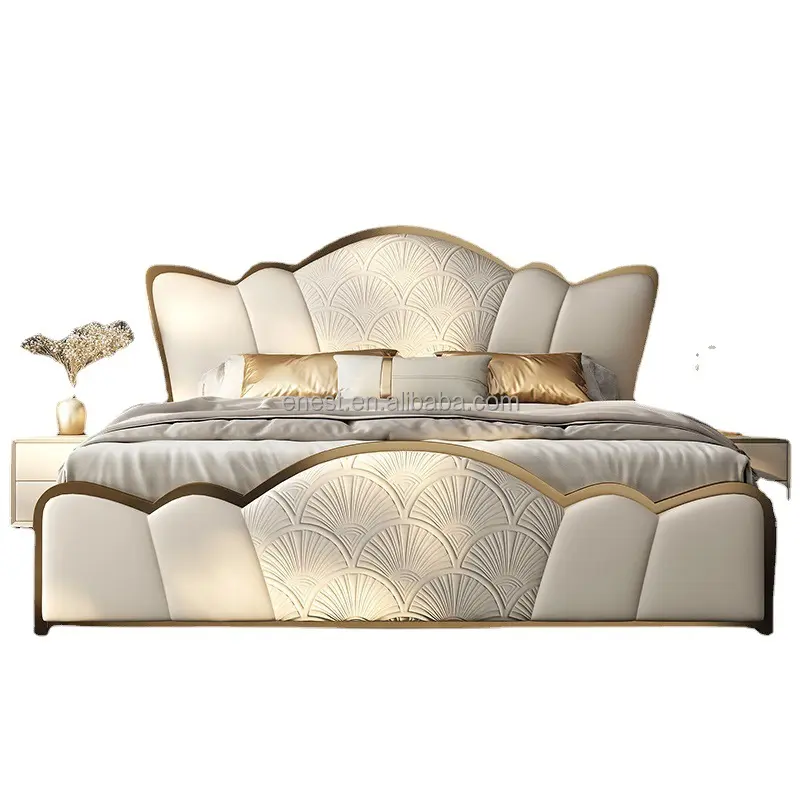 Современная кожаная Роскошная рамка для кровати, панель для изголовья, набор мебели для спальни размера «King-size», мебель для дома и виллы
