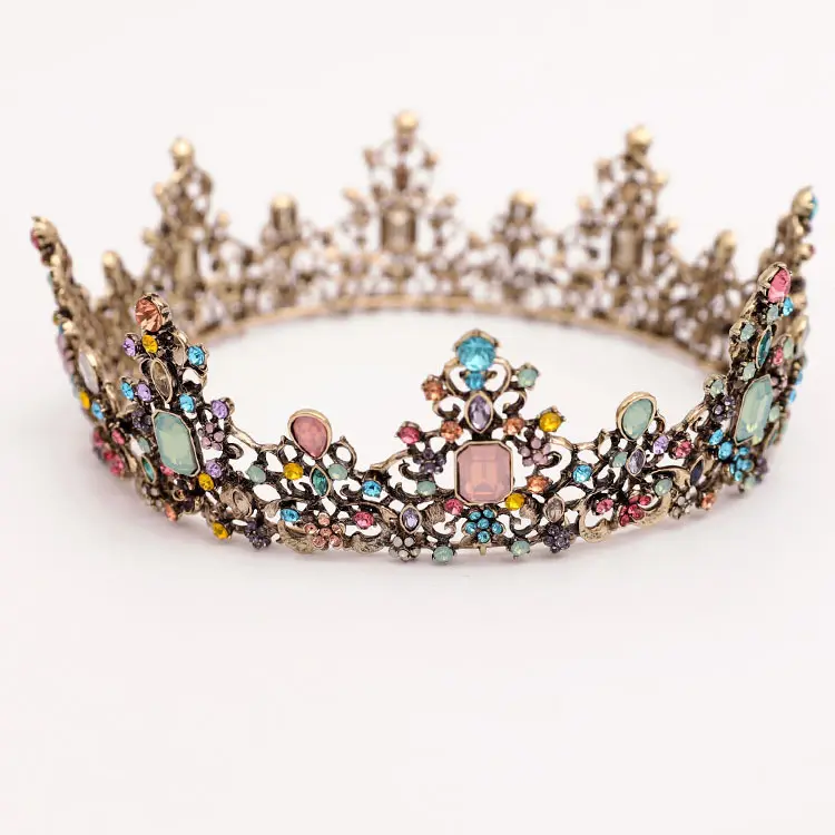 Corona y tiara de boda con diamantes de imitación, corona de Reina barroca nupcial, venta al por mayor