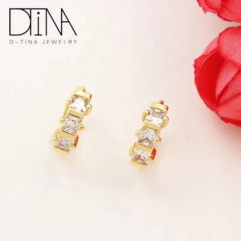 DTINA-pendientes de zirconia cúbica, diseño Simple, nuevo modelo, Material de cobre, chapados en oro