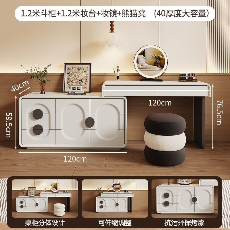 Coiffeuse 120cm, commode 120cm, miroir rond, chaise panda