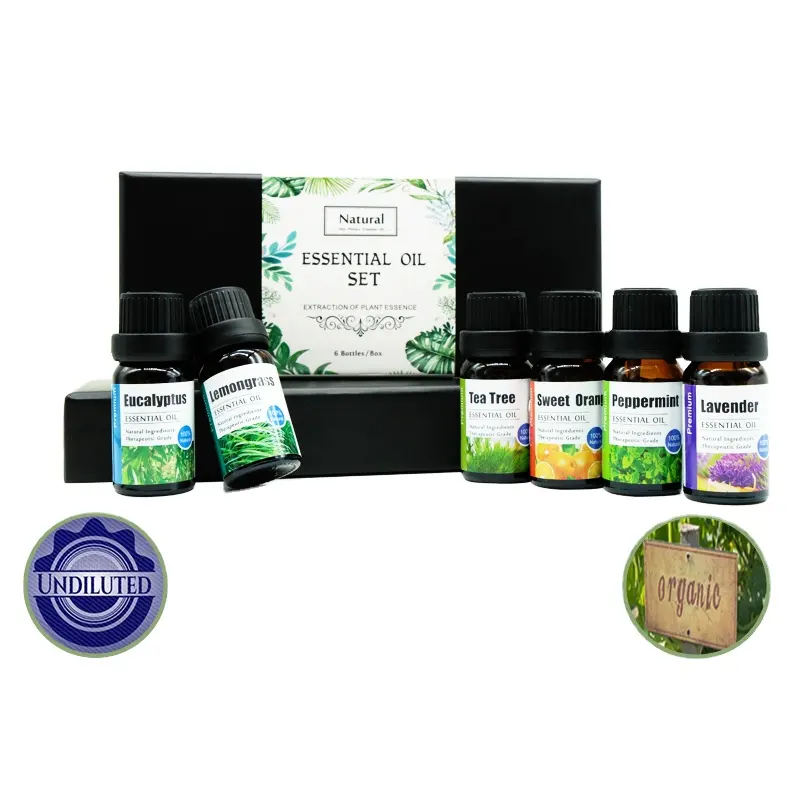 Juego de 6 botellas de aceite esencial, Set de regalo para difusor de aire, aroma para habitación, Relax, té de lavanda, hierba de limón puro Natural, venta al por mayor