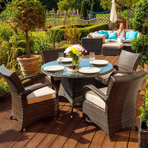 Luxury Backyard Conjunto Mesa De Jantar Jardim Dining Table Set Rattan Wicker 10 Seaters <strong>Patio</strong> <strong>Round</strong> Dining Table and Chair Set - Product Image 3