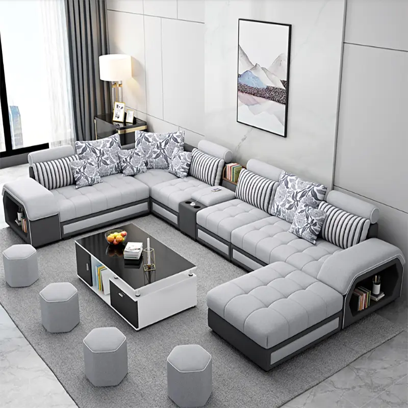 Fábrica al por mayor de diseño moderno de muebles de sala de sofá modular de tela Set 7 asientos sofá