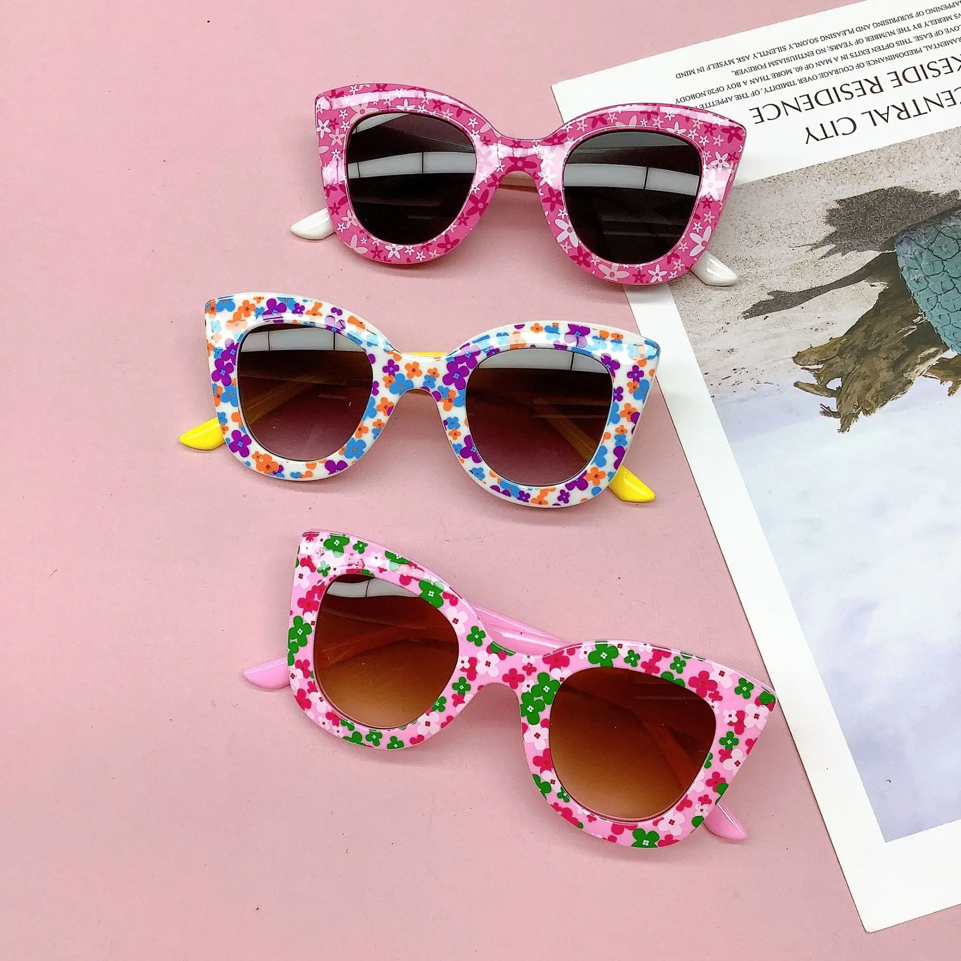 럭키 어린이 패션 선글라스 꽃 패턴 인쇄 소녀 음영 파티 축제 선글라스