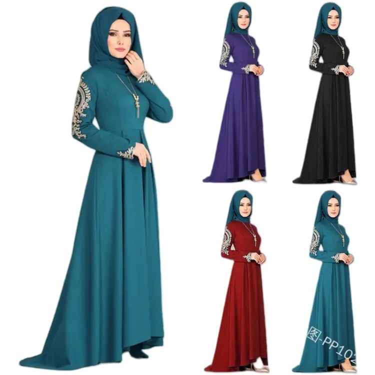 Gamis bordir klasik, baju Arab konservatif Timur Tengah, Muslim klasik untuk wanita