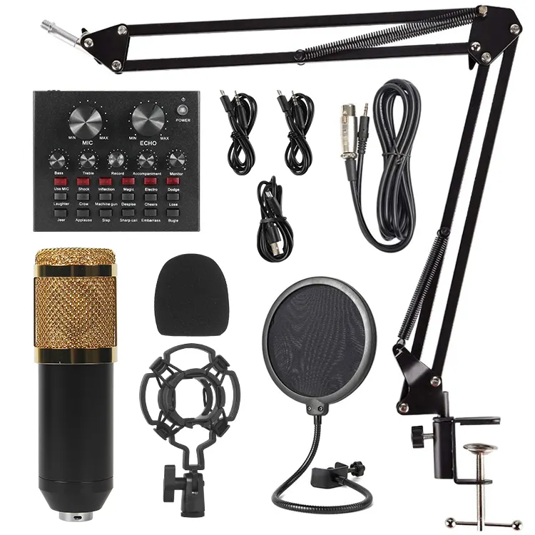Kit de microfone condensador bm800 com conjunto de cartão de som v8 para microfone de streaming ao vivo