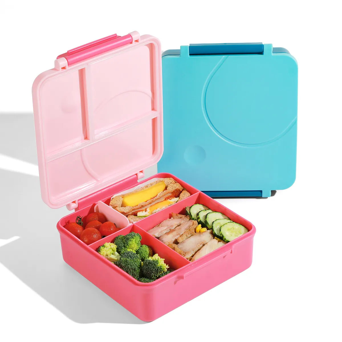 Bento-caja de almuerzo portátil con conejo bonito para niños, con 4 compartimentos fiambrera, de silicona y cierre, varios colores disponibles