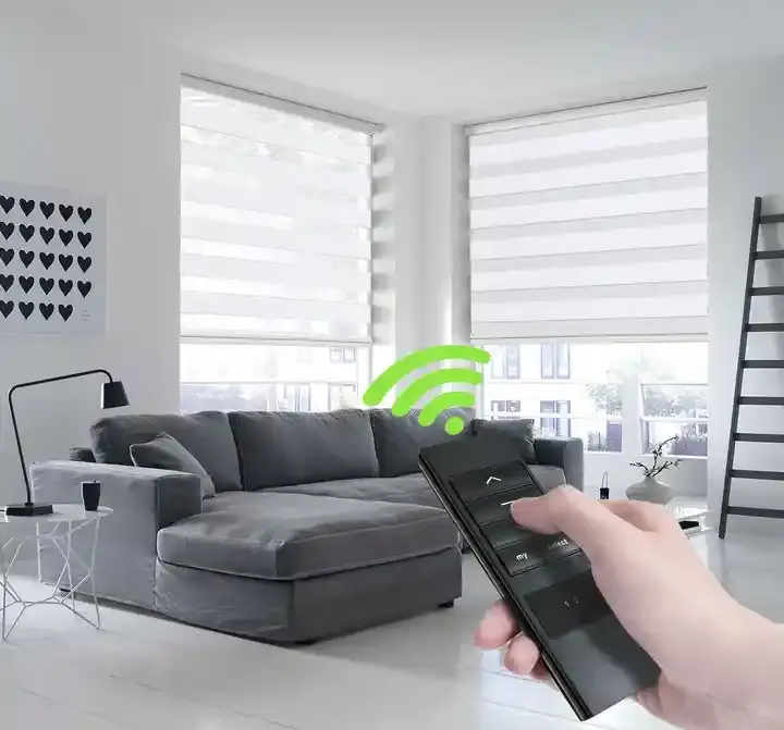 Çin fabrika akıllı elektrikli perdeler için wifi uzaktan zebra kör pencere motorlu shades panjur